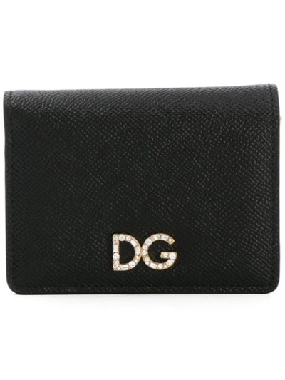 Shop Dolce & Gabbana Embellished Logo Purse In Black