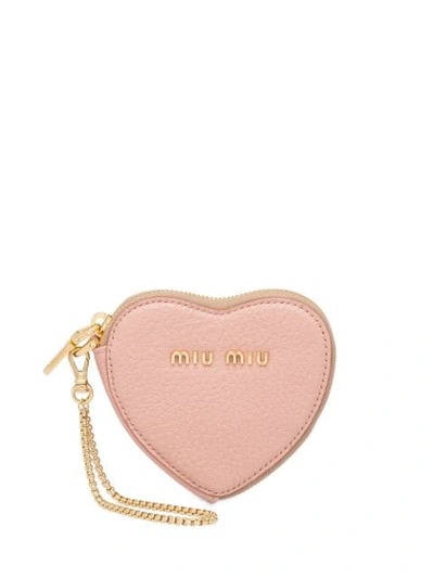 Shop Miu Miu Madras Leather Heart Keychain In Pink