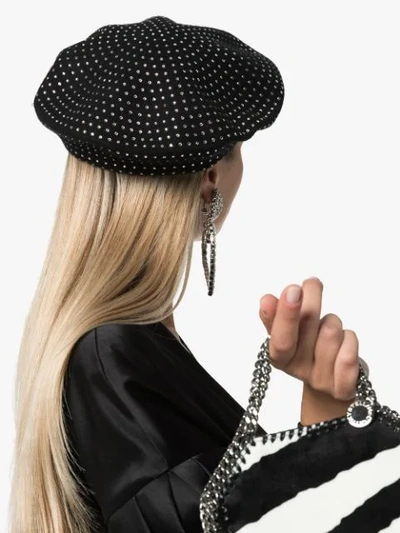 Shop Saint Laurent Diamanté Embellished Beret In Black