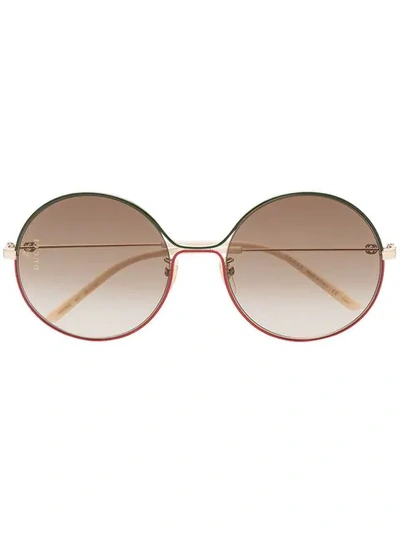 Shop Gucci Contrasting Frame Rounded Sunglasses In Red