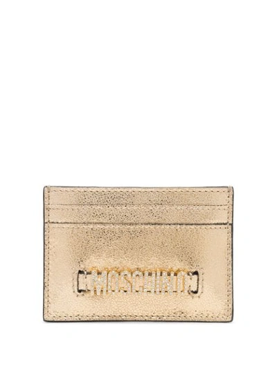 Shop Moschino Embellished Logo Plaque Card Holder In Gold