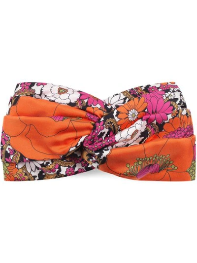 Shop Gucci Floral Print Bow Hair Clip In Orange