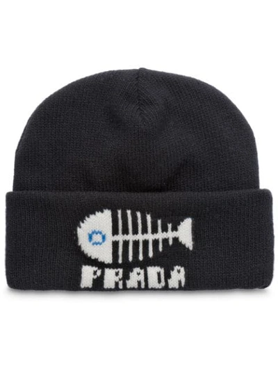 Shop Prada Logo Knit Beanie In Black