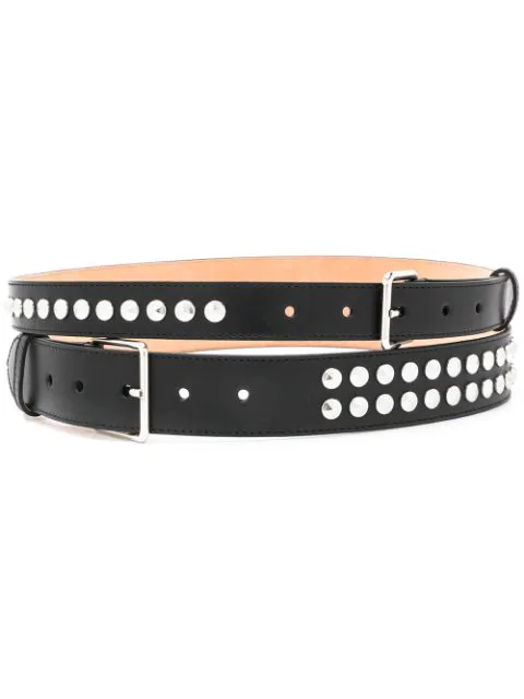 Studded Smooth Leather Belt In Black 