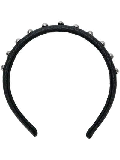 Shop Red Valentino Red(v) Studded Leather Headband - Black