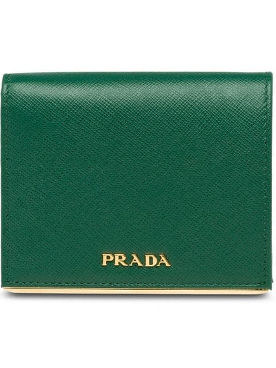 Shop Prada Logo Bi-fold Wallet In Green