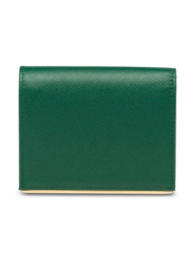 Shop Prada Logo Bi-fold Wallet In Green