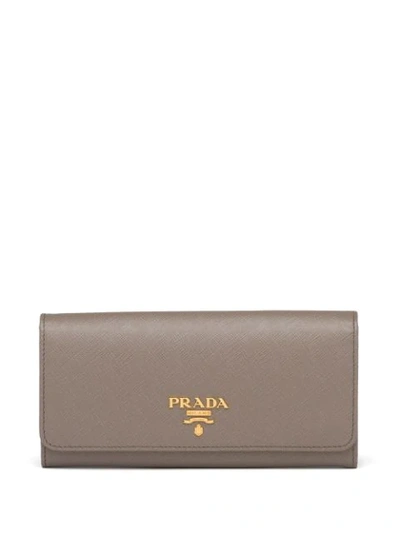 Shop Prada Leather Wallet In Grey