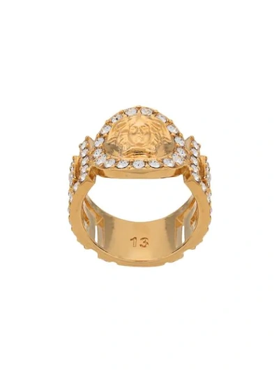 Shop Versace Icon Medusa Crystal Ring In Gold