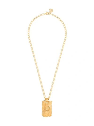 Shop Gucci Textured Gg Pendant Necklace In Gold