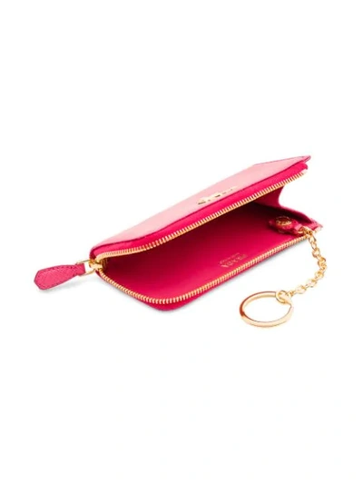 Shop Prada Leather Keychain In Pink