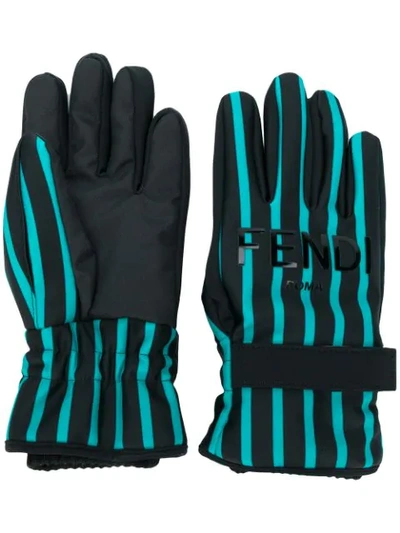 Shop Fendi Winter Striped Gloves In Blue