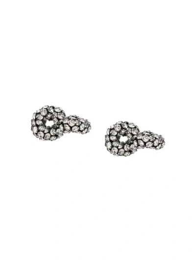 Shop Saint Laurent Crystal-embellished Knot Clip-on Earring In Silver