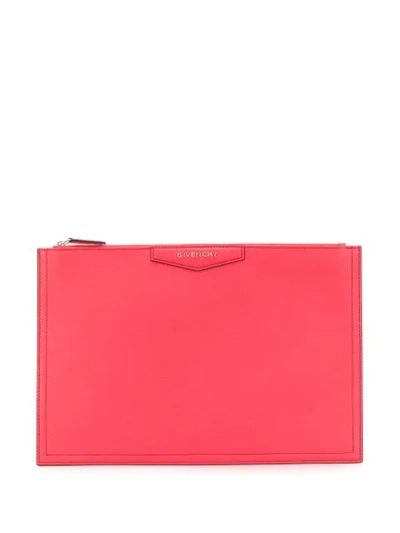 Shop Givenchy Antigona Zipped Pouch In Red