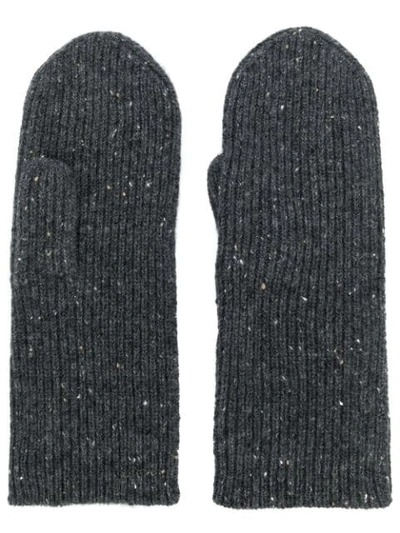 Shop Isabel Marant Speckled Ribbed Mittens In Anthracite