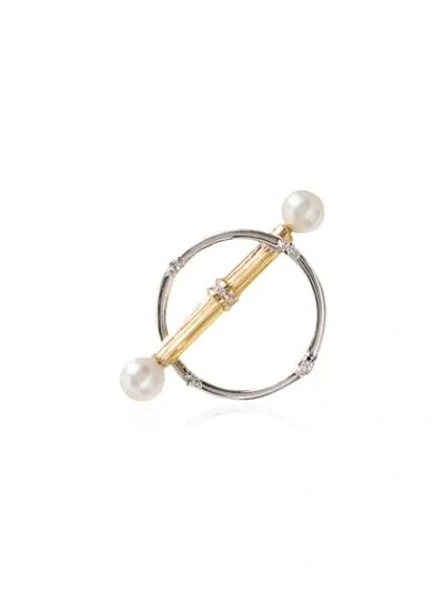 Shop Yvonne Léon 18kt Gold And Pearls Bar Earring