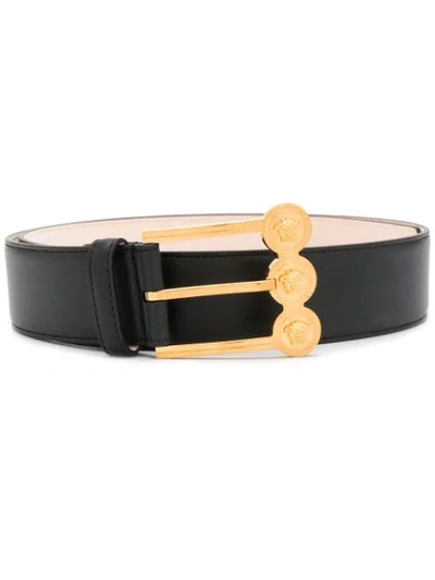 Shop Versace Medusa Detailed Buckle Belt In Black