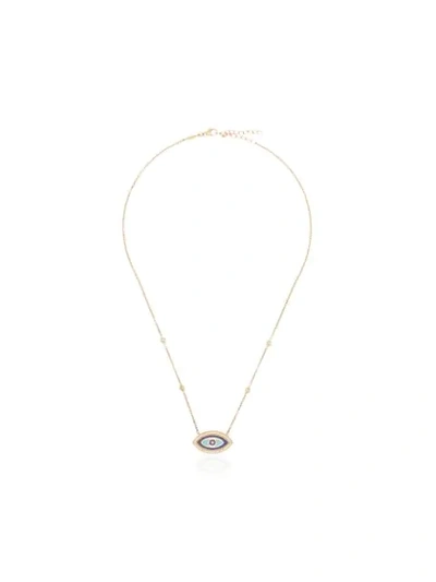 Shop Jacquie Aiche 14kt Gold, Diamond And Turquoise Evil Eye Necklace In Yellow Gold