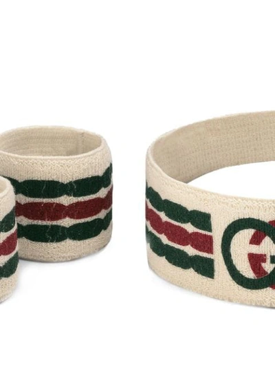 Shop Gucci Interlocking G Stripe Headband And Wrist Cuffs In White