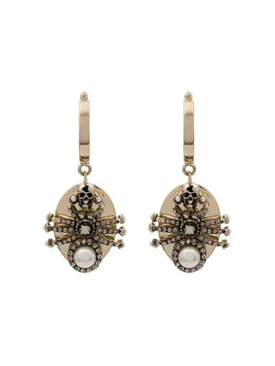 Shop Alexander Mcqueen Metallic Pearl Embellished Spider Earrings In Gold