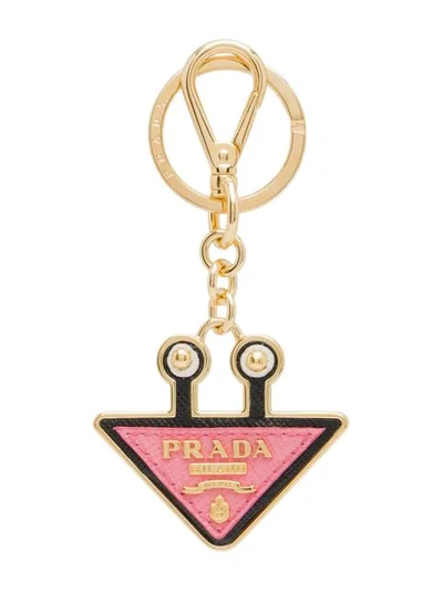 Shop Prada Triangle Logo Keyring - Pink