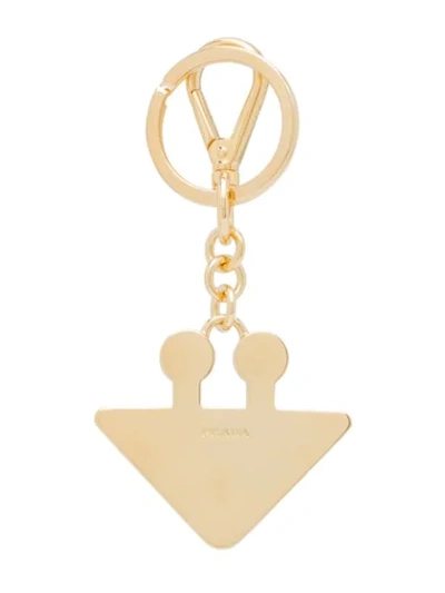 Shop Prada Triangle Logo Keyring - Pink