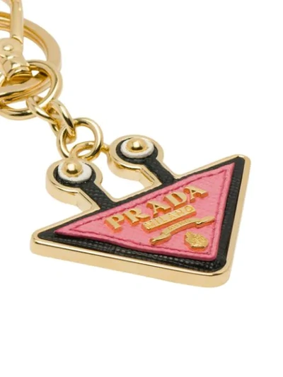 Shop Prada Triangle Logo Keyring - Pink