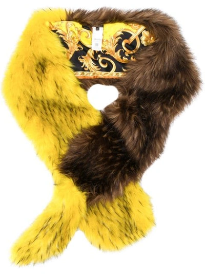 Shop Versace Faux Fur Scarf In A8067 Brown +yellow