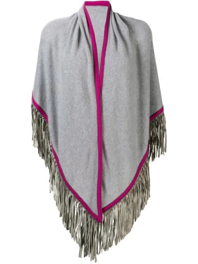 Shop Antonia Zander Fringe Poncho Scarf In Grey