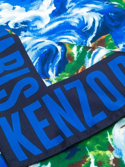 Shop Kenzo Abstract Print Square Scarf In Blue