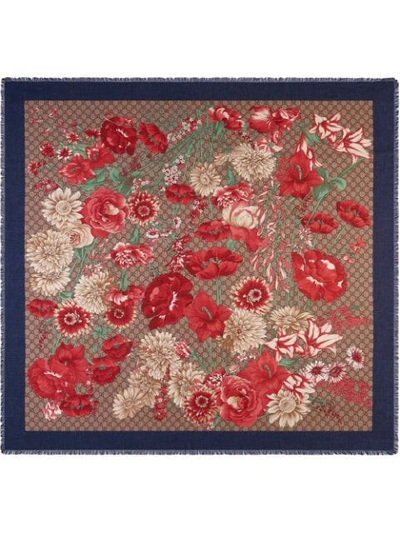 Shop Gucci Spring Bouquet Modal Silk Shawl In Neutrals