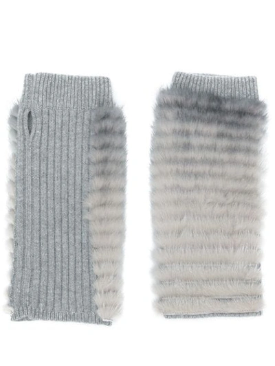 Shop Agnona Fingerless Gloves - Grey