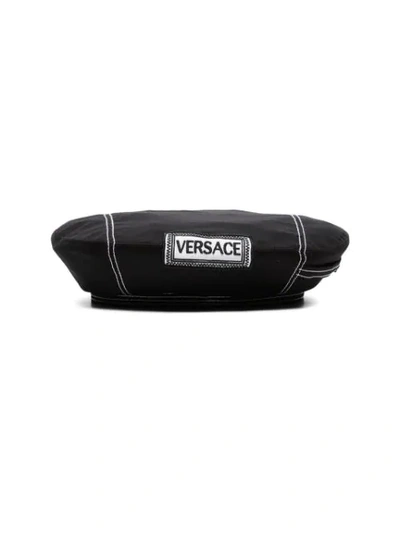 VERSACE BLACK LOGO COTTON BERET - 黑色