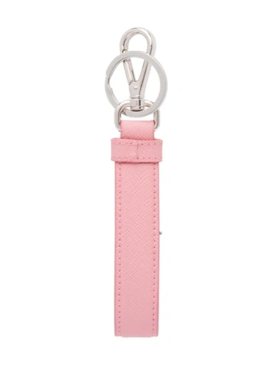 Shop Prada Robot-charm Leather Keychain In Pink