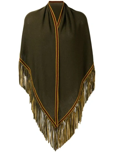 Shop Antonia Zander Fringe Poncho Scarf - Green