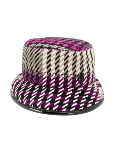 Shop Maison Michel Check Print Hat In Pink