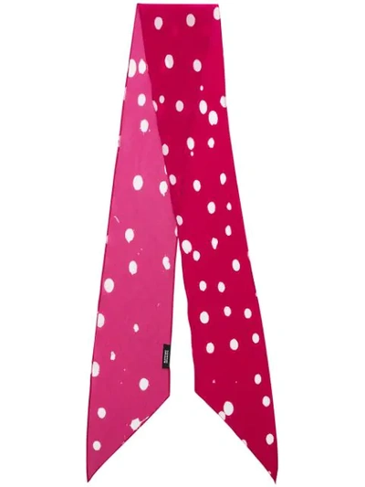 Shop Rockins Pink And White Classic Skinny Polka Dot Print Silk Scarf