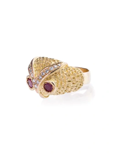 Shop Yvonne Léon Gold Owl Diamond Ring - Metallic