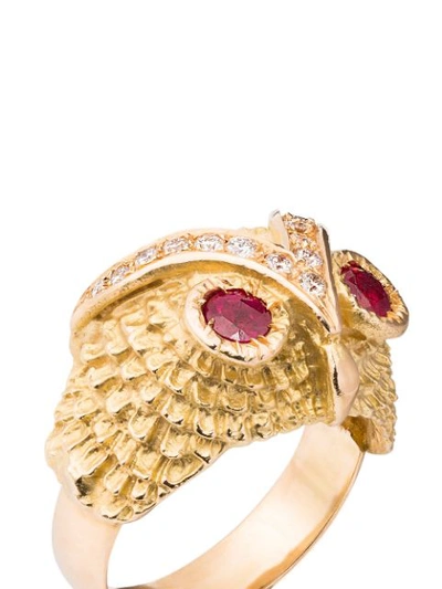 Shop Yvonne Léon Gold Owl Diamond Ring - Metallic