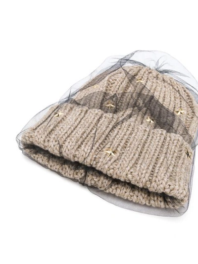 Shop Ca4la Star Embellished Knitted Hat In Neutrals