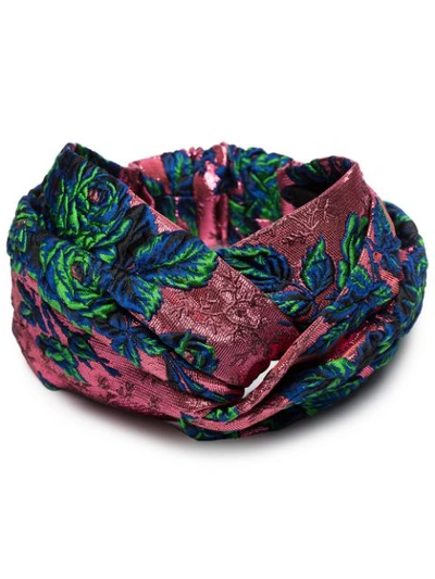 Shop Gucci Metallic Pink Floral Embroidered Turban