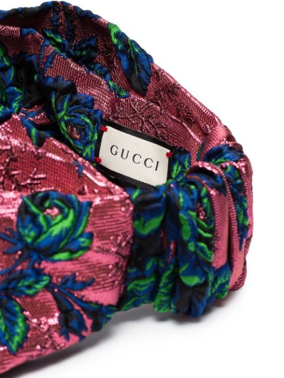 Shop Gucci Metallic Pink Floral Embroidered Turban