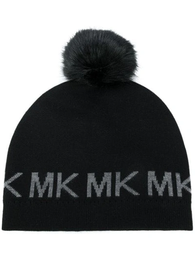 Shop Michael Michael Kors Pom-pom Beanie In 001 Black