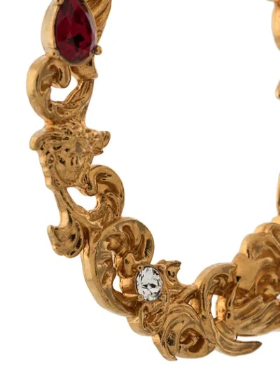 Shop Versace Embellished Baroque Hoop Earrings In Kmct