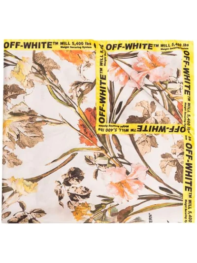 Shop Off-white Floral Logo-border Scarf In Multicolour