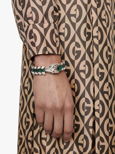 Shop Gucci Snake Crystal Bracelet In Green