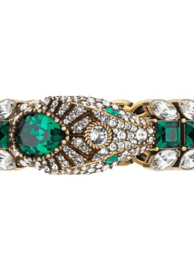 Shop Gucci Snake Crystal Bracelet In Green