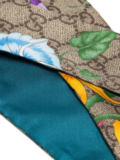 Shop Gucci Gg Floral Print Silk Scarf In Blue