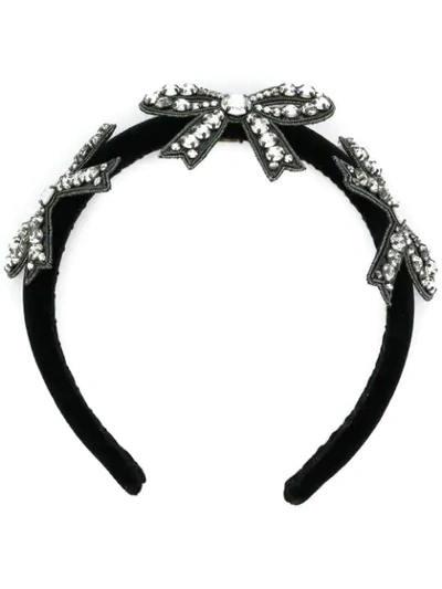 Shop Gucci Gemstone Bows Headband - Black