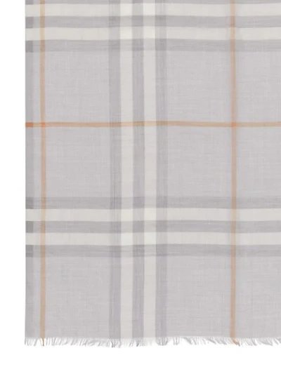 Shop Burberry Lightweight Check Wool Silk Scarf In Grey